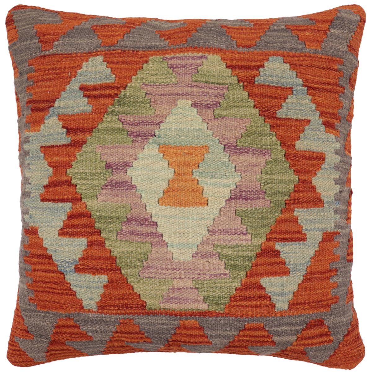 handmade Traditional Pillow Rust Charcoal Hand-Woven SQUARE 100% WOOL  Hand woven turkish pillow  PILLOW