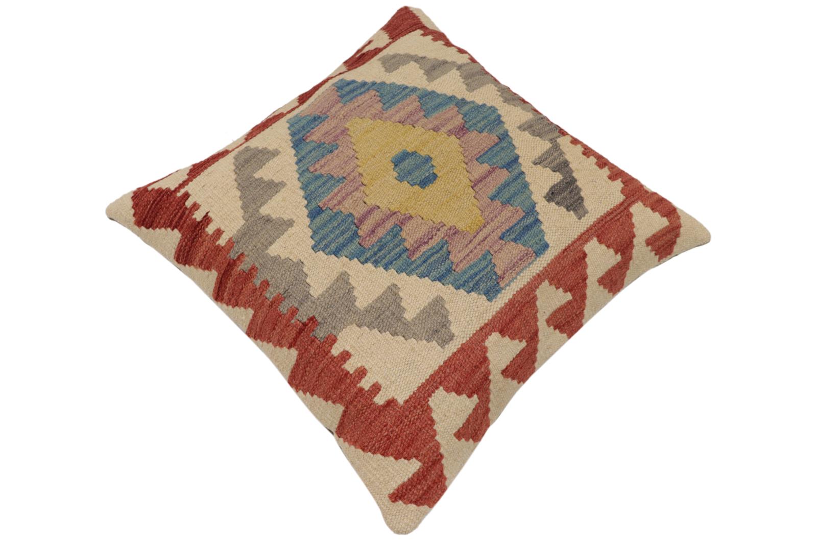 handmade Traditional Pillow Beige Red Hand-Woven SQUARE 100% WOOL  Hand woven turkish pillow  PILLOW