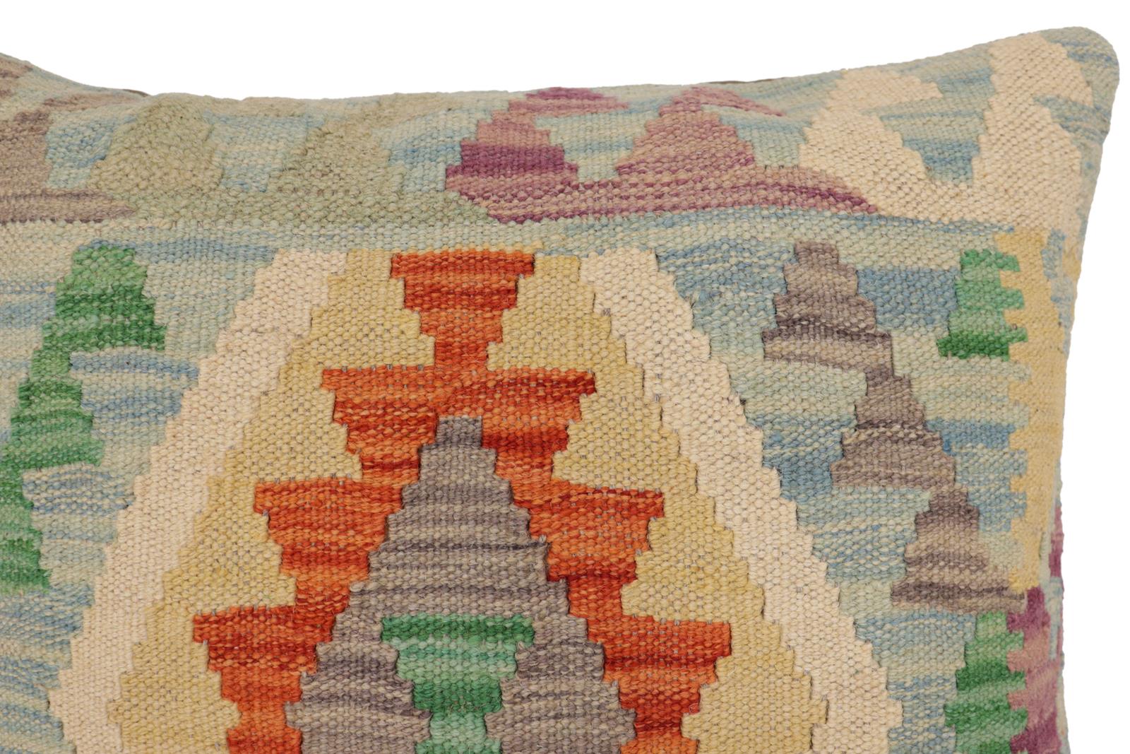 handmade Traditional Pillow Blue Rust Hand-Woven SQUARE 100% WOOL  Hand woven turkish pillow  PILLOW