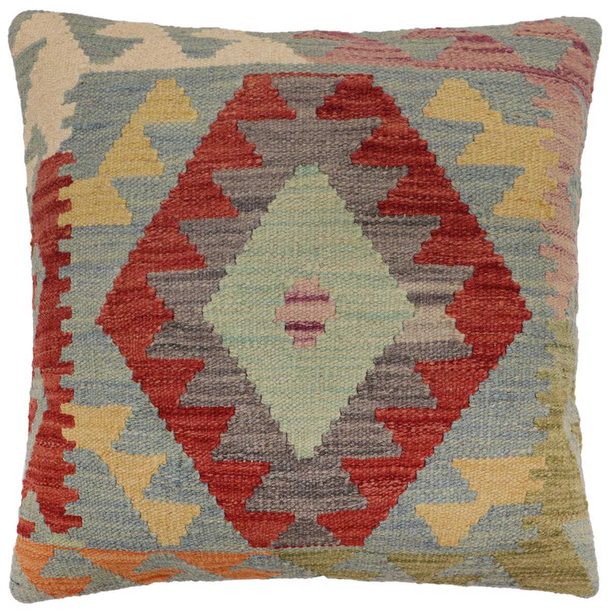 handmade Traditional Pillow Blue Red Hand-Woven SQUARE 100% WOOL  Hand woven turkish pillow  PILLOW