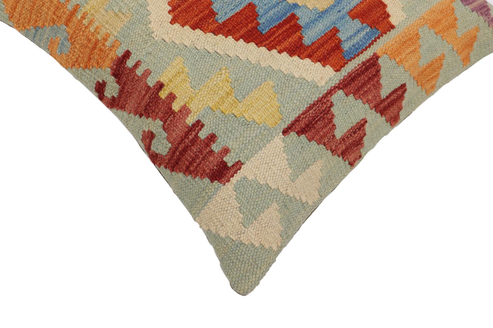 handmade Traditional Pillow Rust Blue Hand-Woven SQUARE 100% WOOL  Hand woven turkish pillow  PILLOW