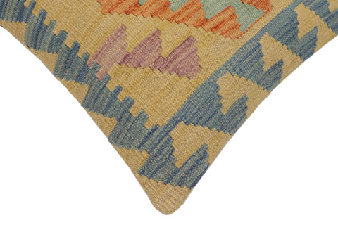handmade Traditional Pillow Blue Gold Hand-Woven SQUARE 100% WOOL  Hand woven turkish pillow  PILLOW