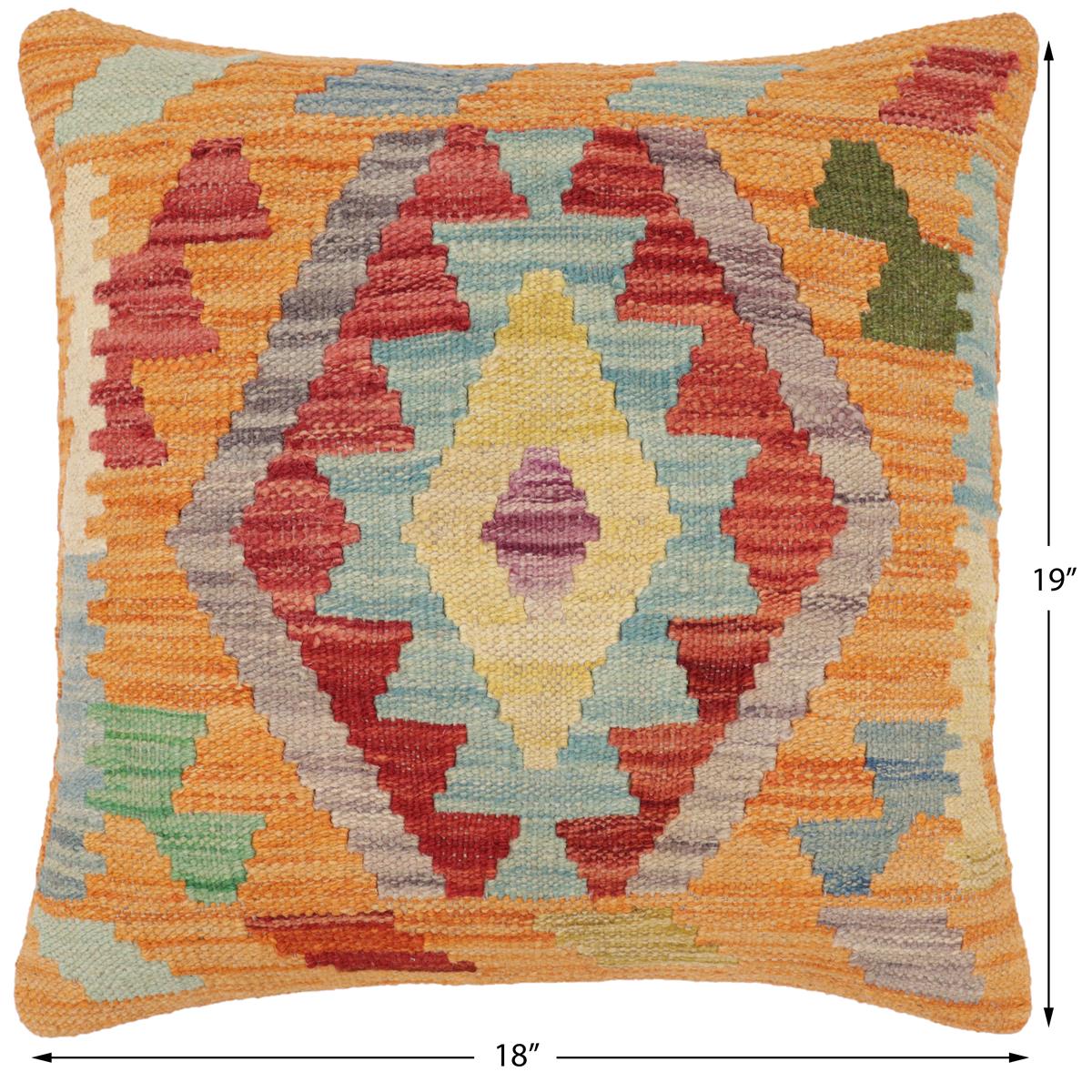 handmade Traditional Pillow Orange Red Hand-Woven SQUARE 100% WOOL  Hand woven turkish pillow  2 x 2