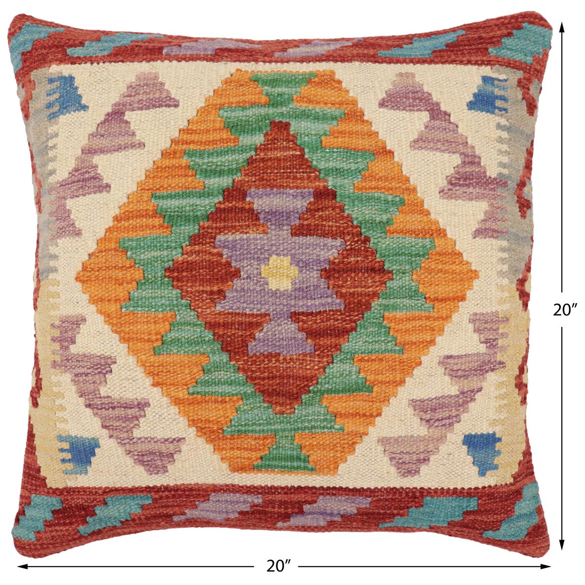 handmade Traditional Pillow Red Beige Hand-Woven SQUARE 100% WOOL  Hand woven turkish pillow  PILLOW
