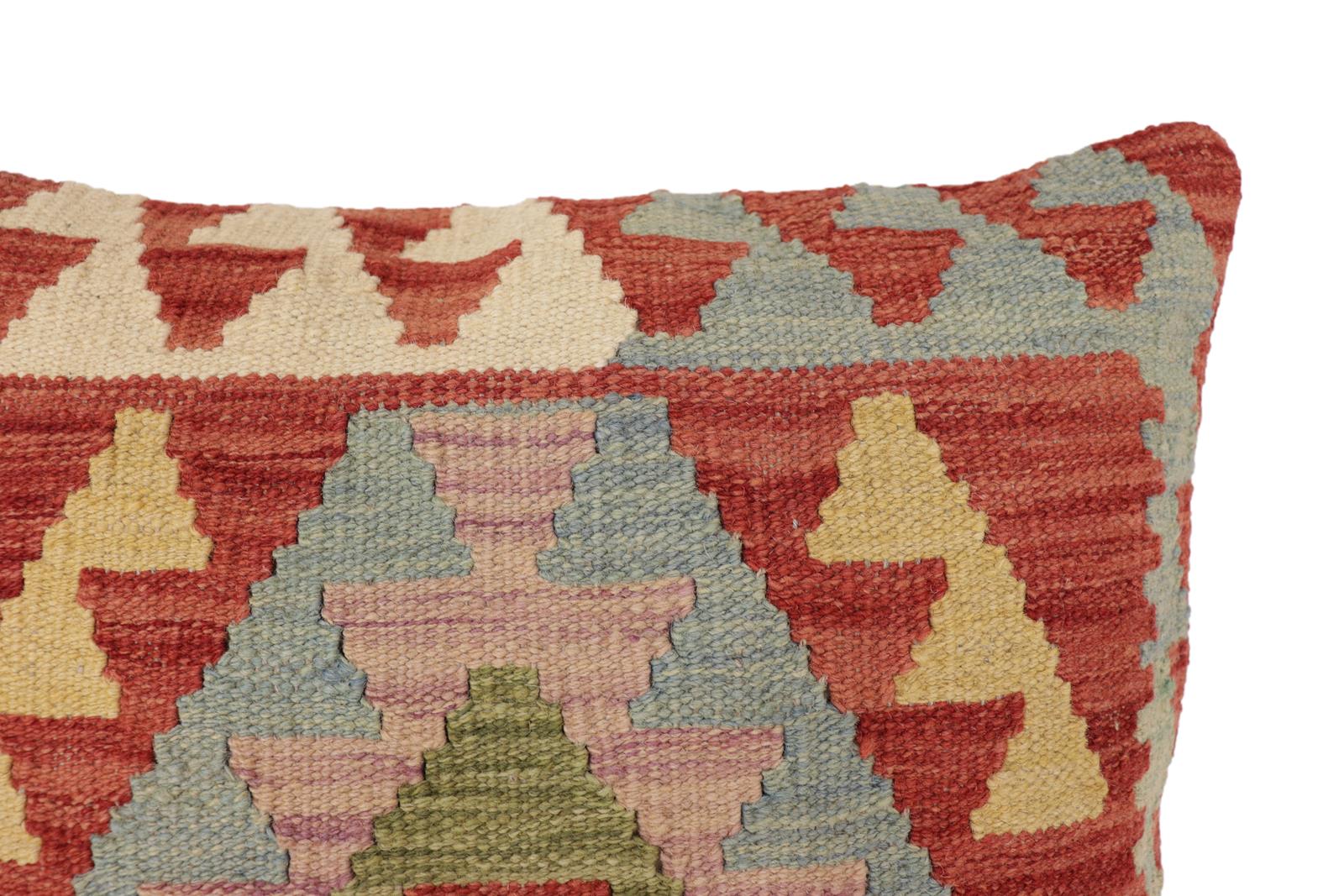 handmade Traditional Pillow Red Beige Hand-Woven SQUARE 100% WOOL  Hand woven turkish pillow  PILLOW
