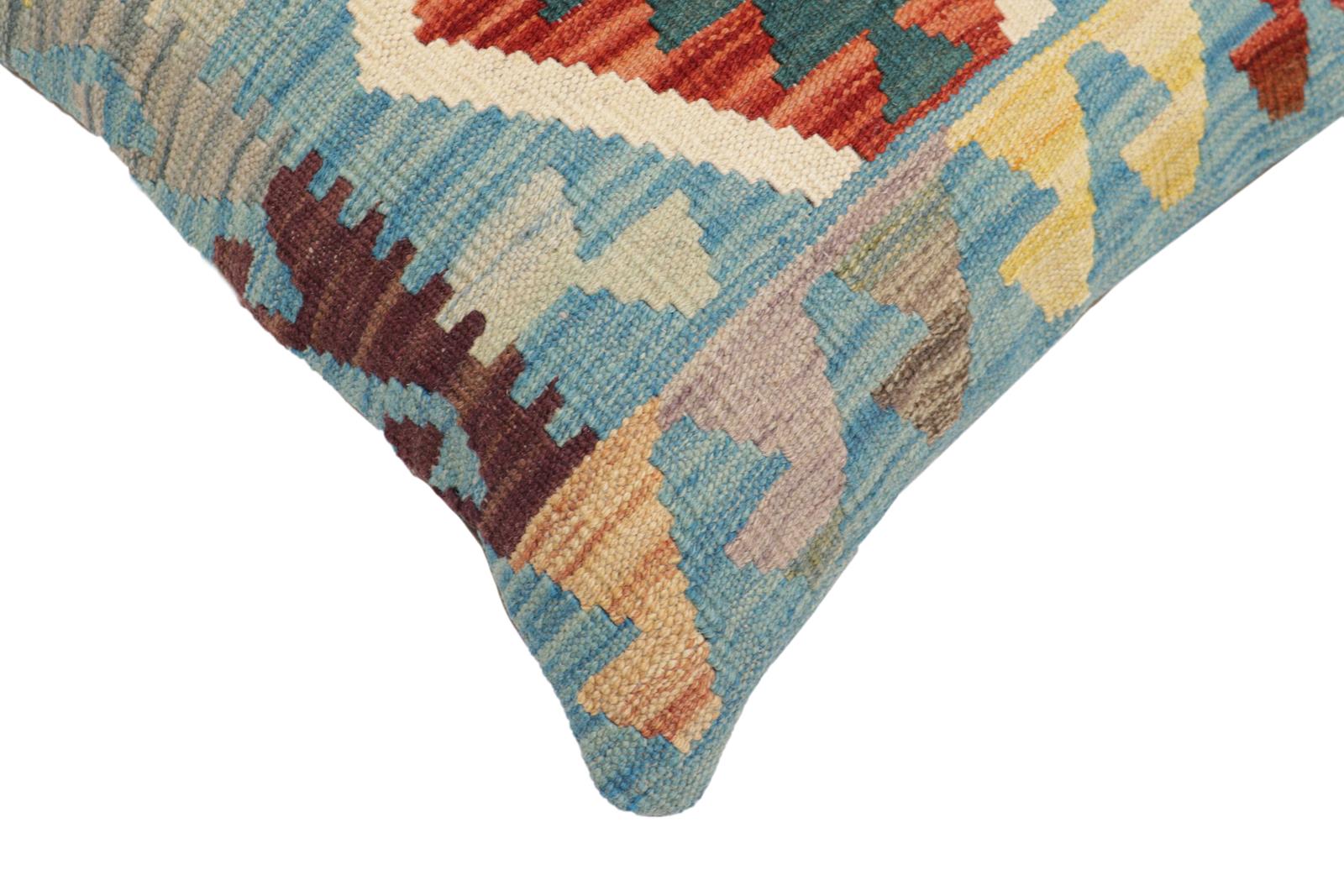 handmade Traditional Pillow Blue Rust Hand-Woven SQUARE 100% WOOL  Hand woven turkish pillow  PILLOW