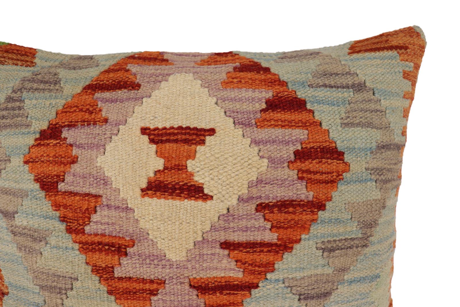 handmade Traditional Pillow Rust Blue Hand-Woven SQUARE 100% WOOL  Hand woven turkish pillow  PILLOW