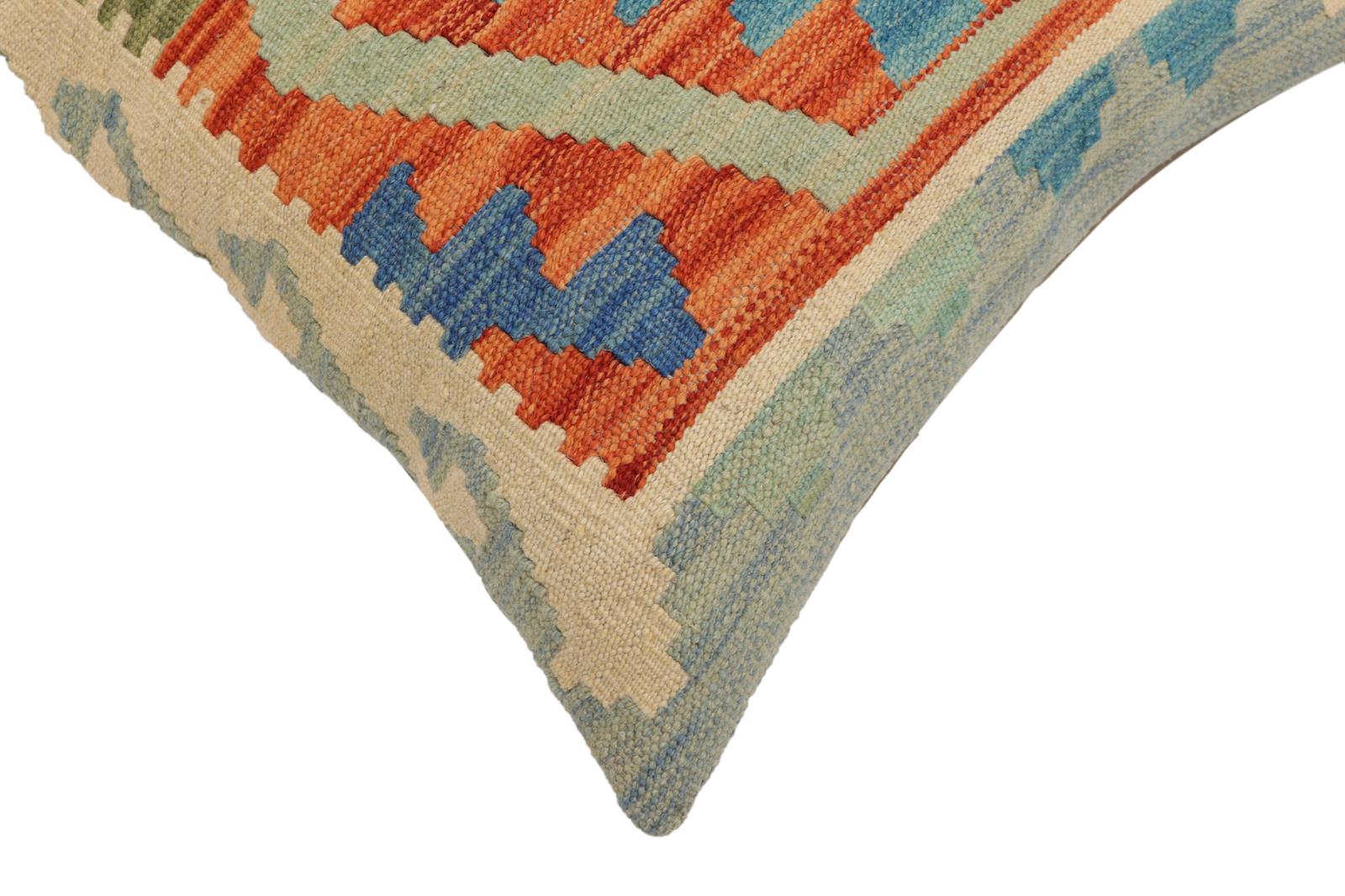 handmade Traditional Pillow Rust Blue Hand-Woven SQUARE 100% WOOL  Hand woven turkish pillow  PILLOW