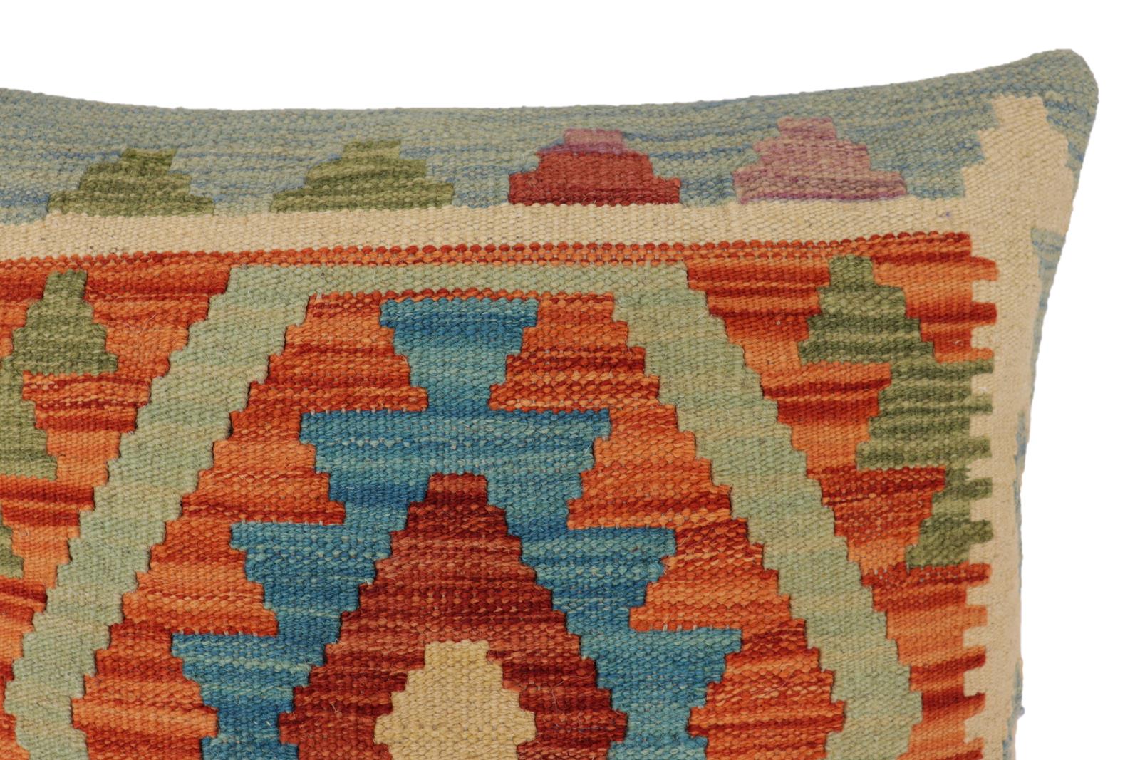 handmade Traditional Pillow Rust Blue Hand-Woven SQUARE 100% WOOL  Hand woven turkish pillow  PILLOW