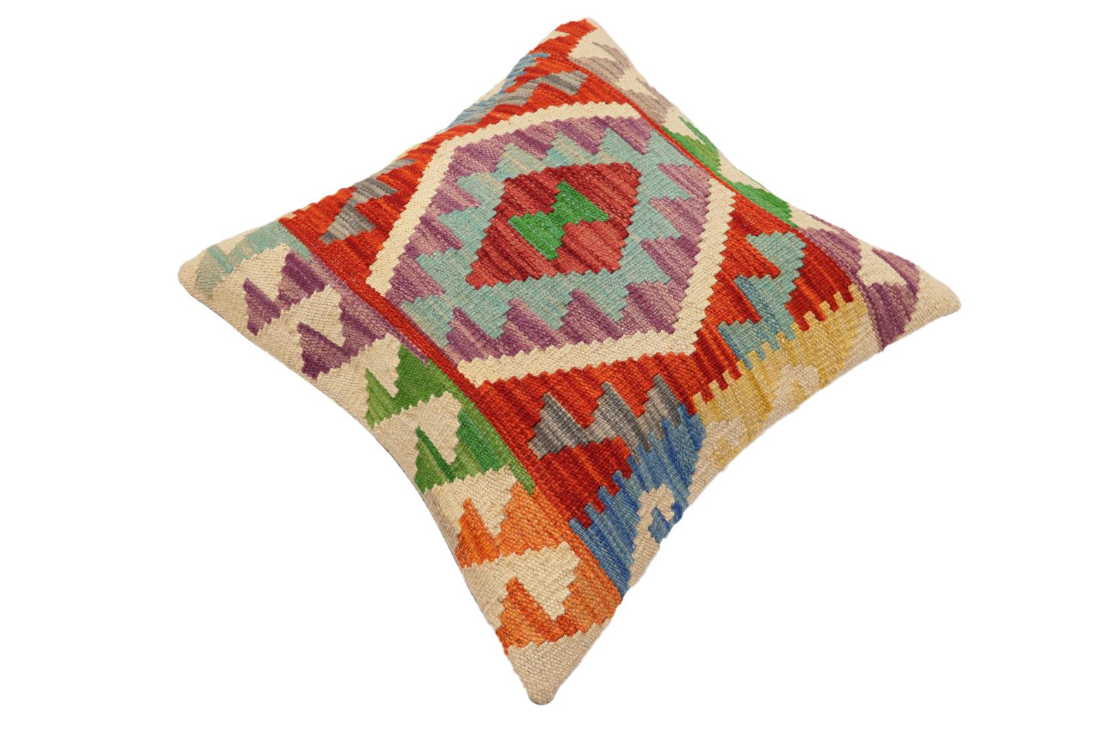 handmade Traditional Pillow Rust Blue Hand-Woven SQUARE 100% WOOL  Hand woven turkish pillow  PILLOW