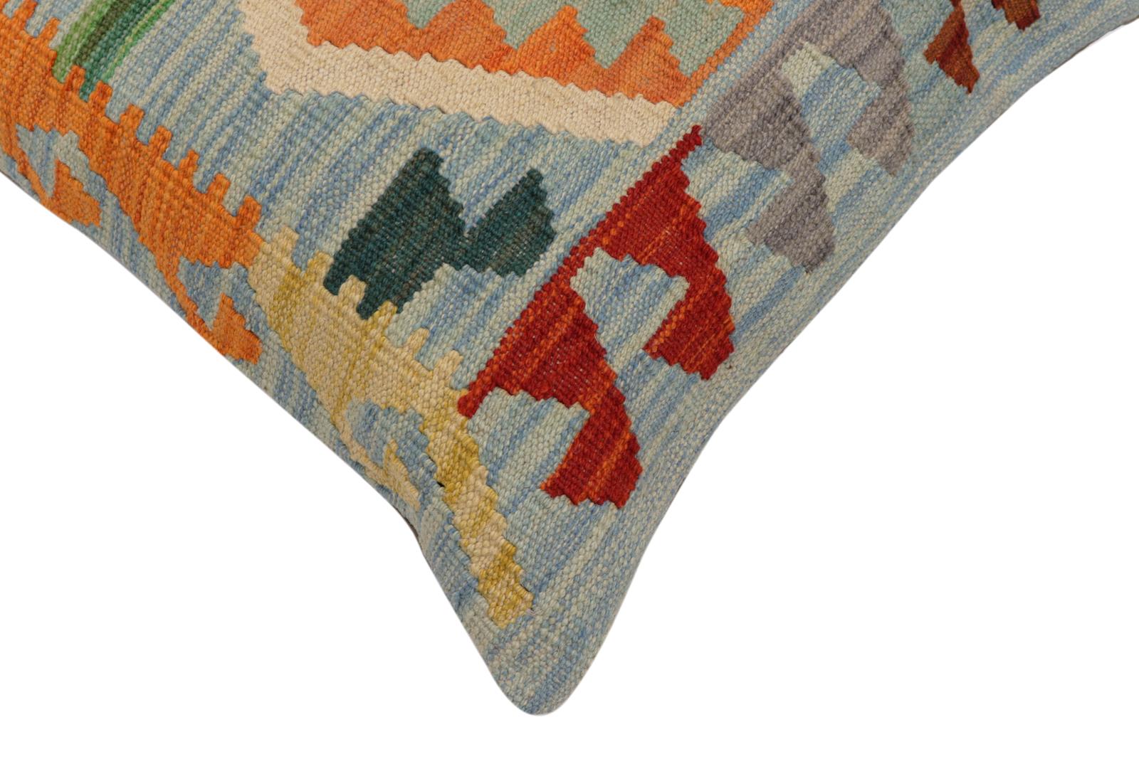 handmade Traditional Pillow Blue Rust Hand-Woven SQUARE 100% WOOL  Hand woven turkish pillow  PILLOW