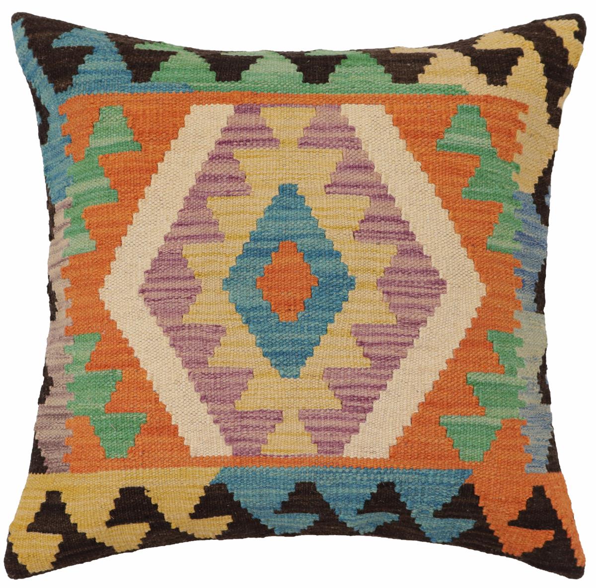 handmade Traditional Pillow Blue Beige Hand-Woven SQUARE 100% WOOL  Hand woven turkish pillow  PILLOW