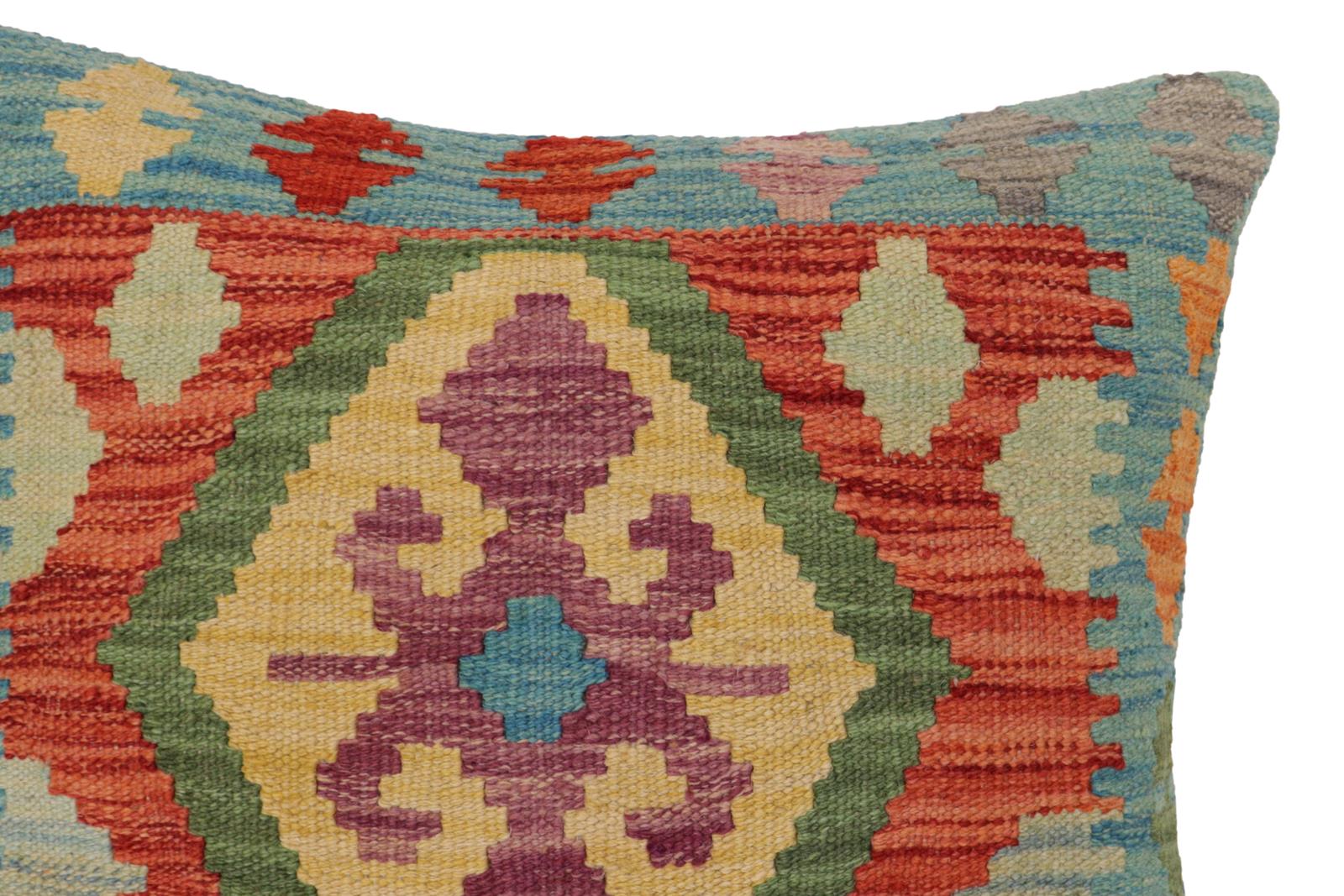 handmade Traditional Pillow Blue Red Hand-Woven SQUARE 100% WOOL  Hand woven turkish pillow  PILLOW