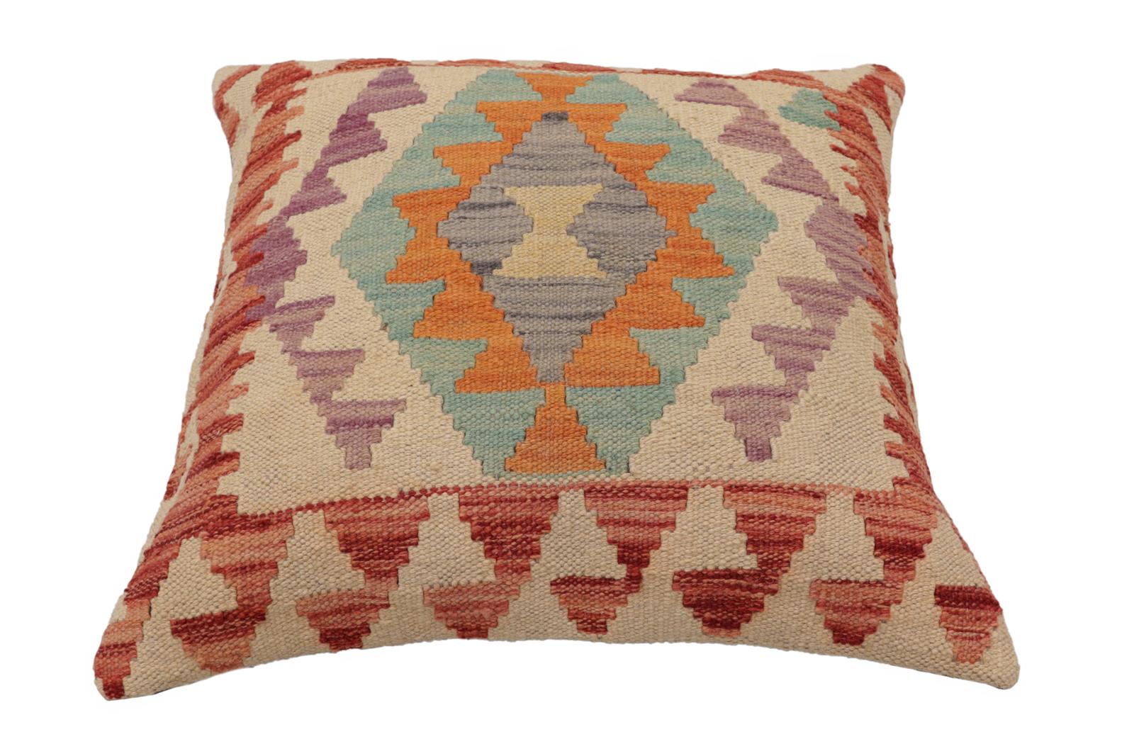 handmade Traditional Pillow Red Blue Hand-Woven SQUARE 100% WOOL  Hand woven turkish pillow  2 x 2