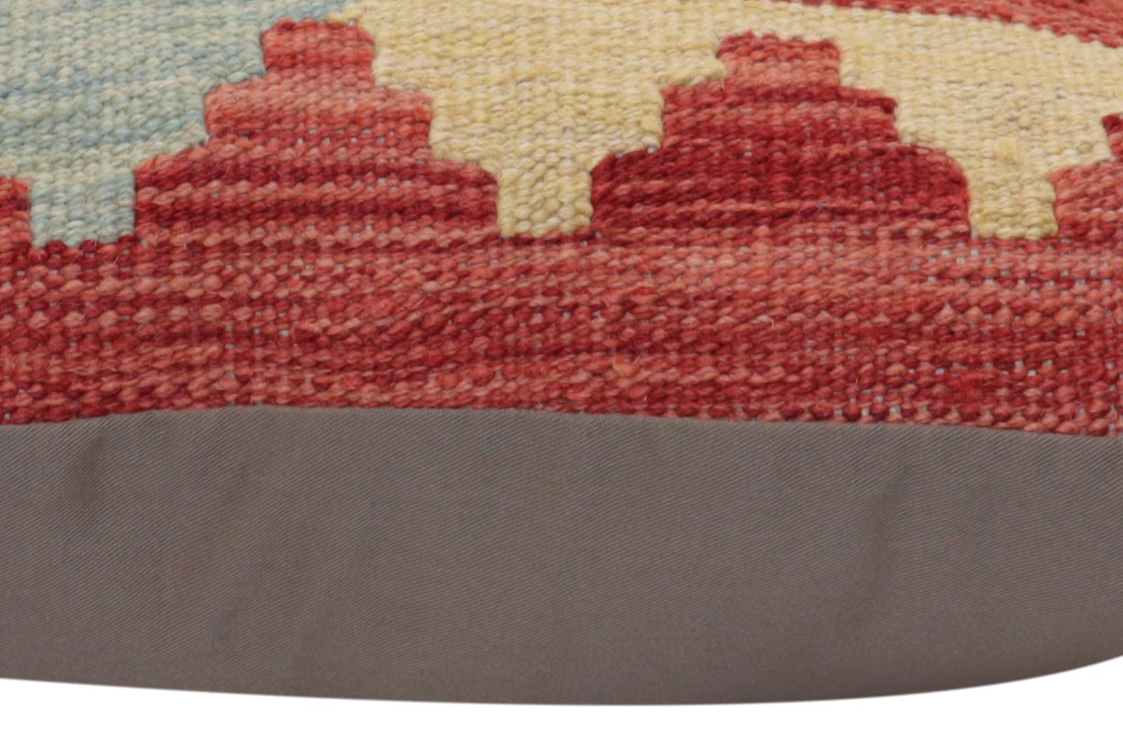 handmade Traditional Pillow Red Blue Hand-Woven SQUARE 100% WOOL  Hand woven turkish pillow  PILLOW