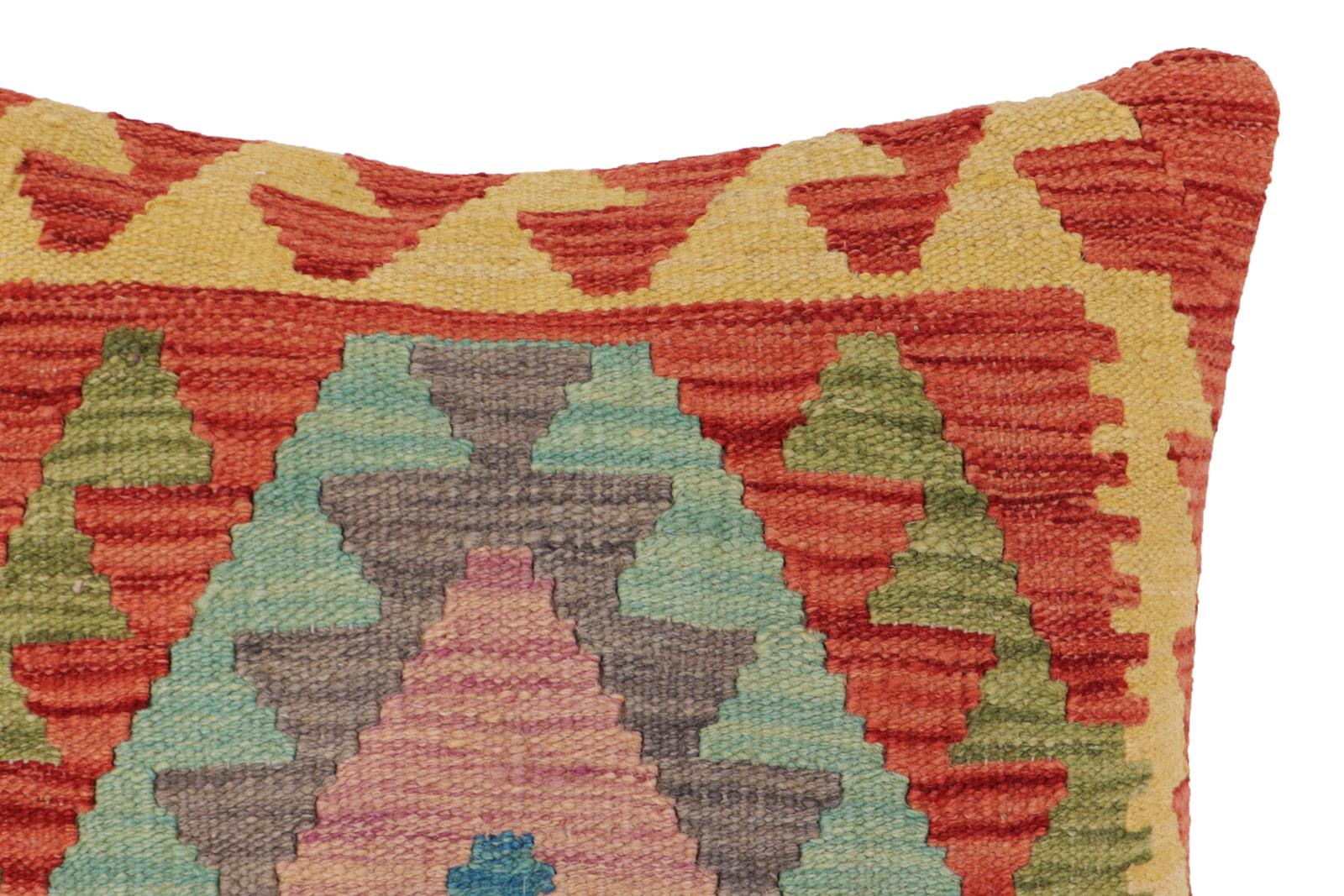 handmade Traditional Pillow Beige Red Hand-Woven SQUARE 100% WOOL  Hand woven turkish pillow  PILLOW