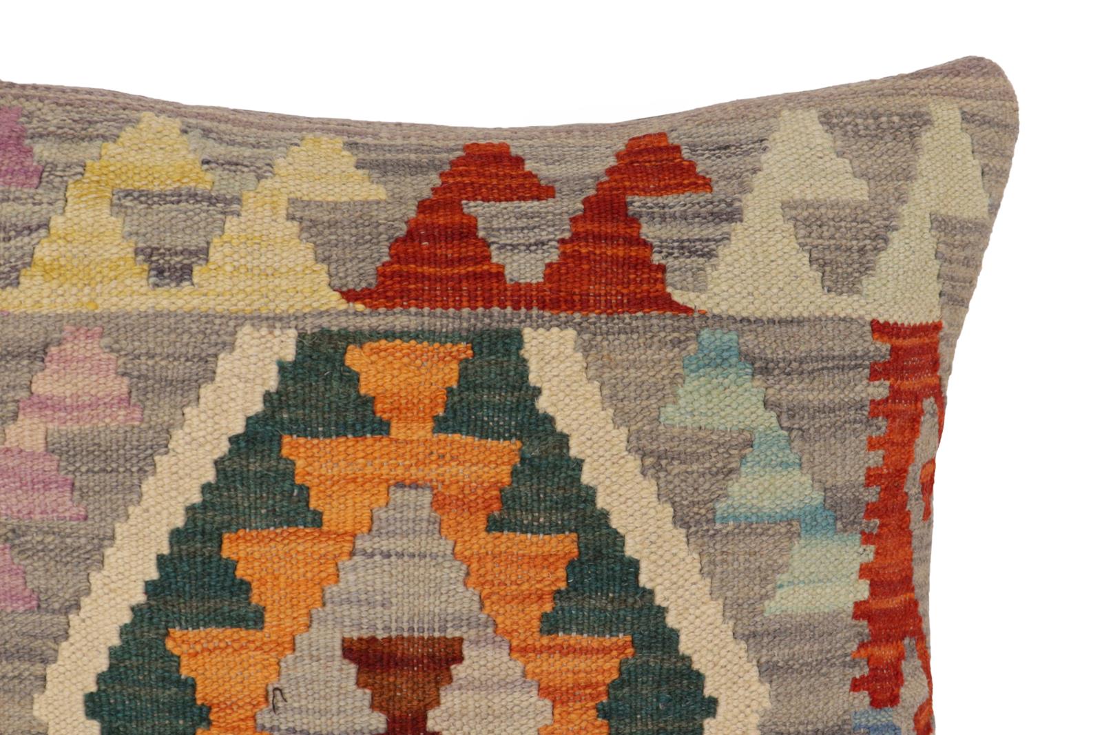 handmade Traditional Pillow Gray Rust Hand-Woven SQUARE 100% WOOL  Hand woven turkish pillow  PILLOW