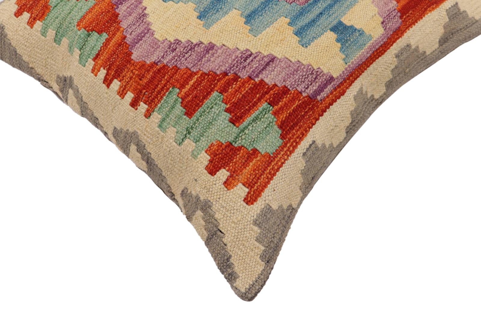 handmade Traditional Pillow Rust Blue Hand-Woven SQUARE 100% WOOL  Hand woven turkish pillow  PILLOW