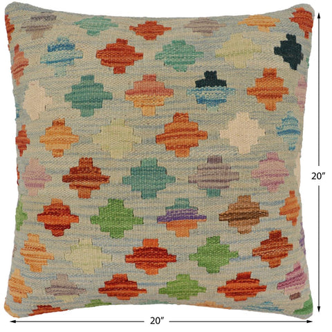 handmade Traditional Pillow Blue Rust Hand-Woven SQUARE 100% WOOL  Hand woven turkish pillow  PILLOW
