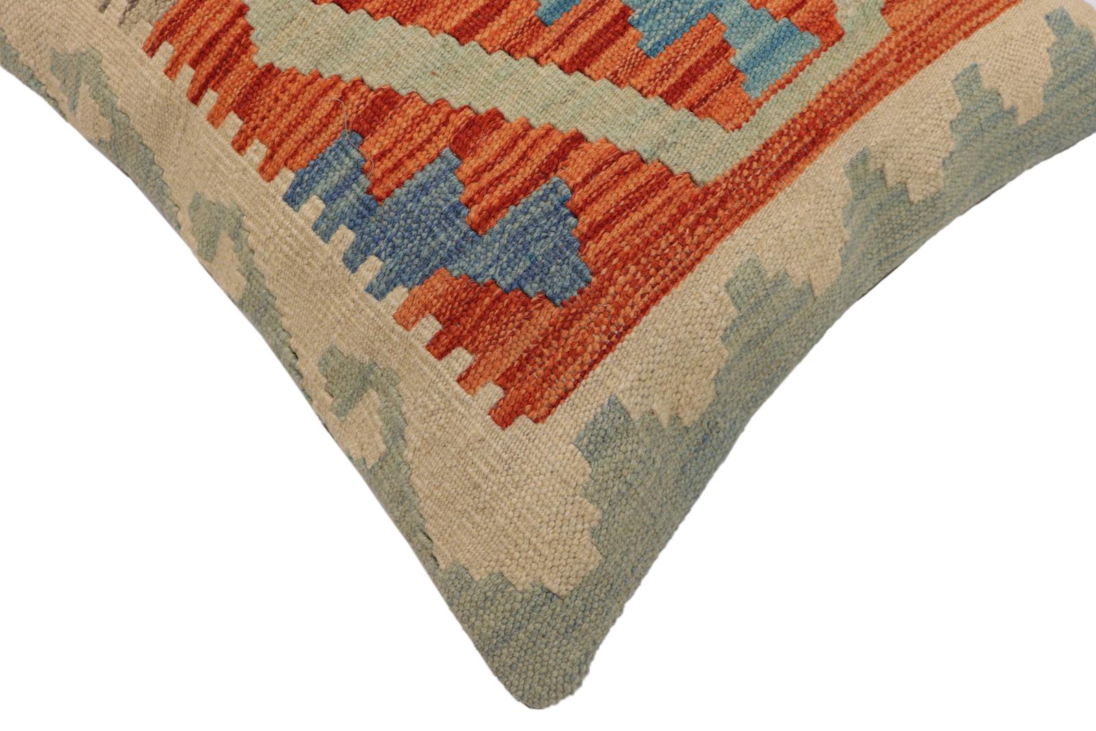 handmade Traditional Pillow Rust Blue Hand-Woven SQUARE 100% WOOL  Hand woven turkish pillow  PILLOW