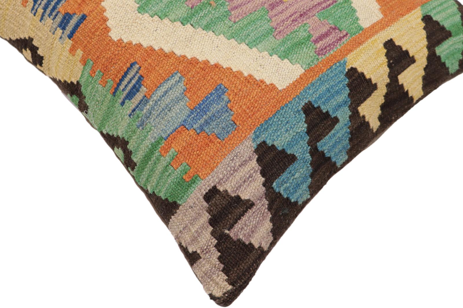 handmade Traditional Pillow Orange Blue Hand-Woven SQUARE 100% WOOL  Hand woven turkish pillow  PILLOW