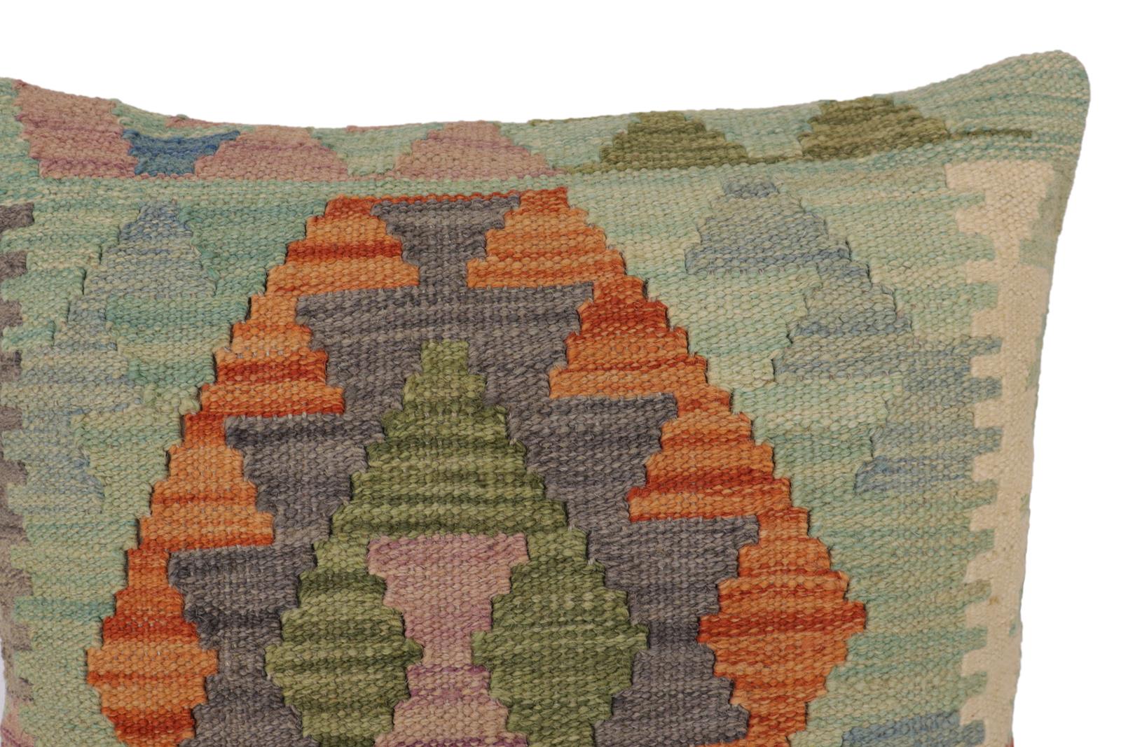 handmade Traditional Pillow Blue Gray Hand-Woven SQUARE 100% WOOL Hand woven turkish pillow2 x 2