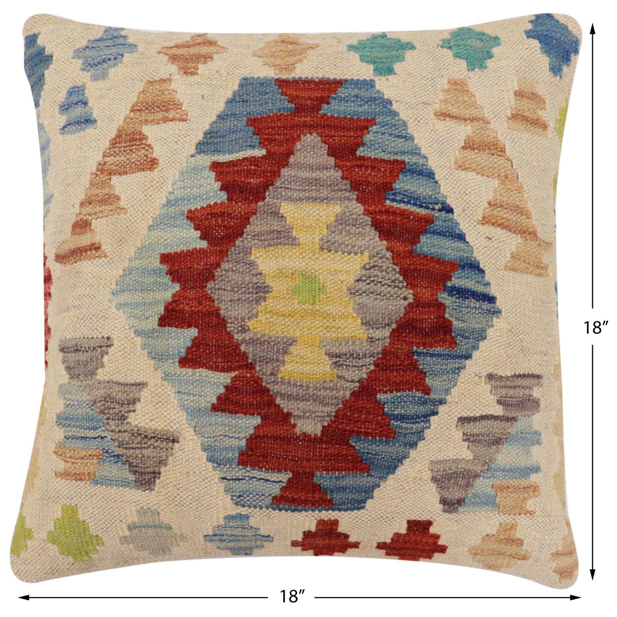 handmade Traditional Pillow Beige Rust Hand-Woven SQUARE 100% WOOL Hand woven turkish pillow2 x 2