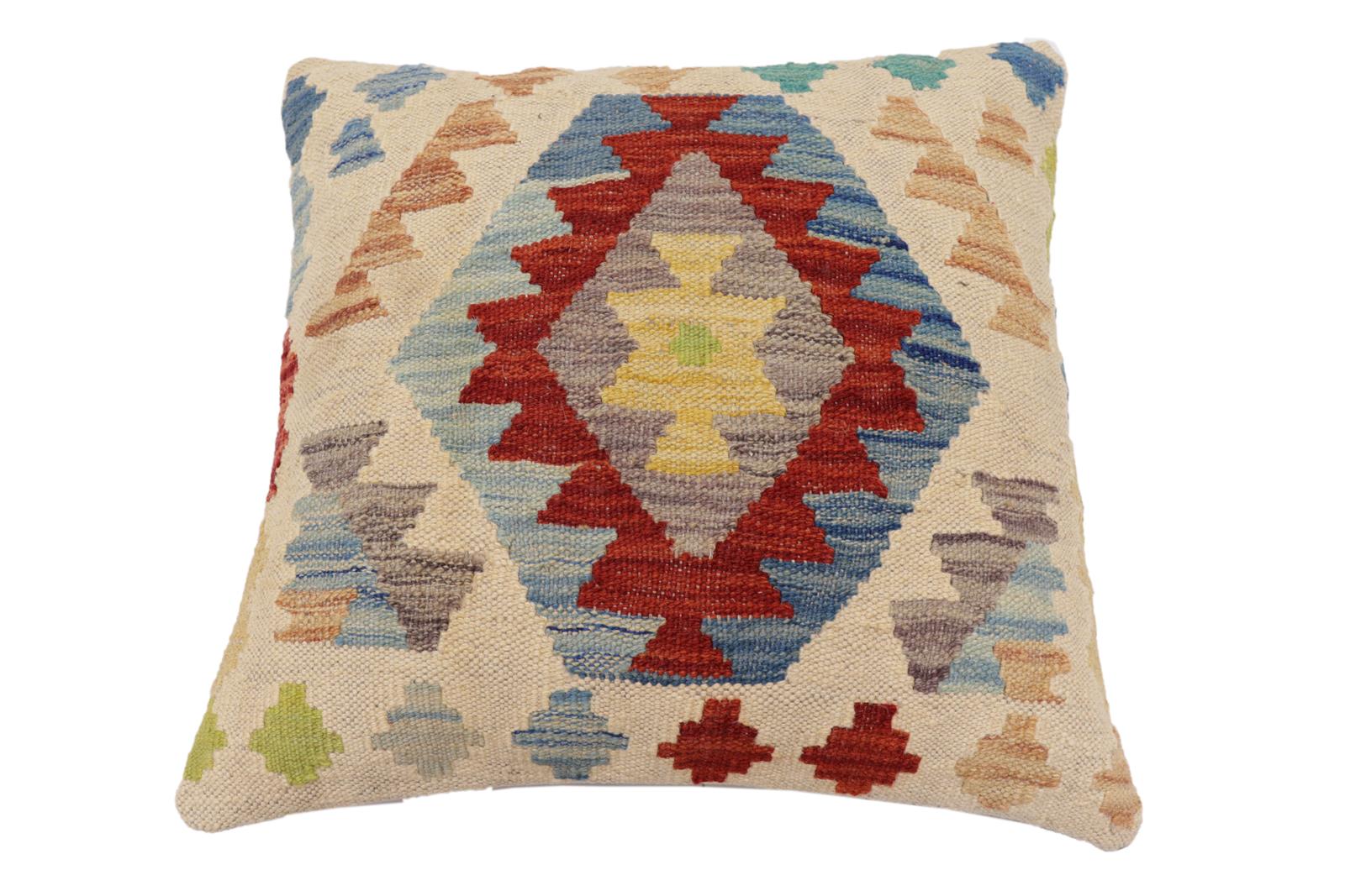 handmade Traditional Pillow Beige Rust Hand-Woven SQUARE 100% WOOL Hand woven turkish pillow2 x 2