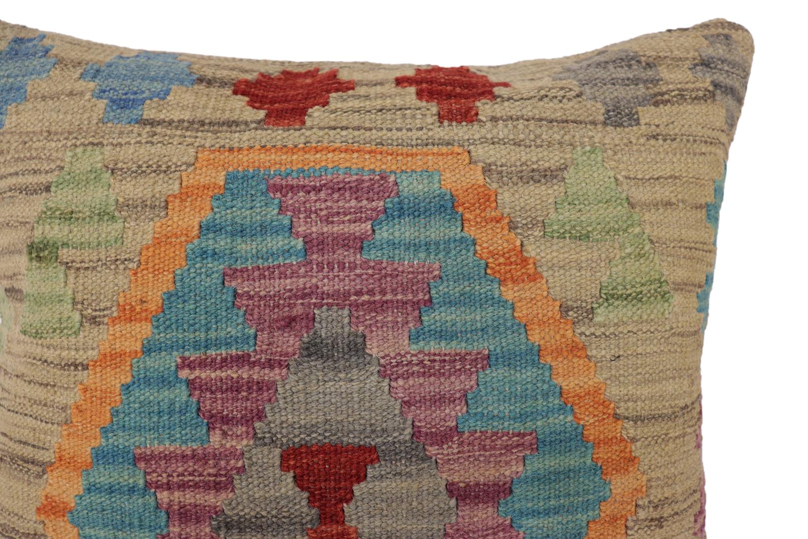handmade Traditional Pillow Gray Blue Hand-Woven SQUARE 100% WOOL Hand woven turkish pillow2 x 2