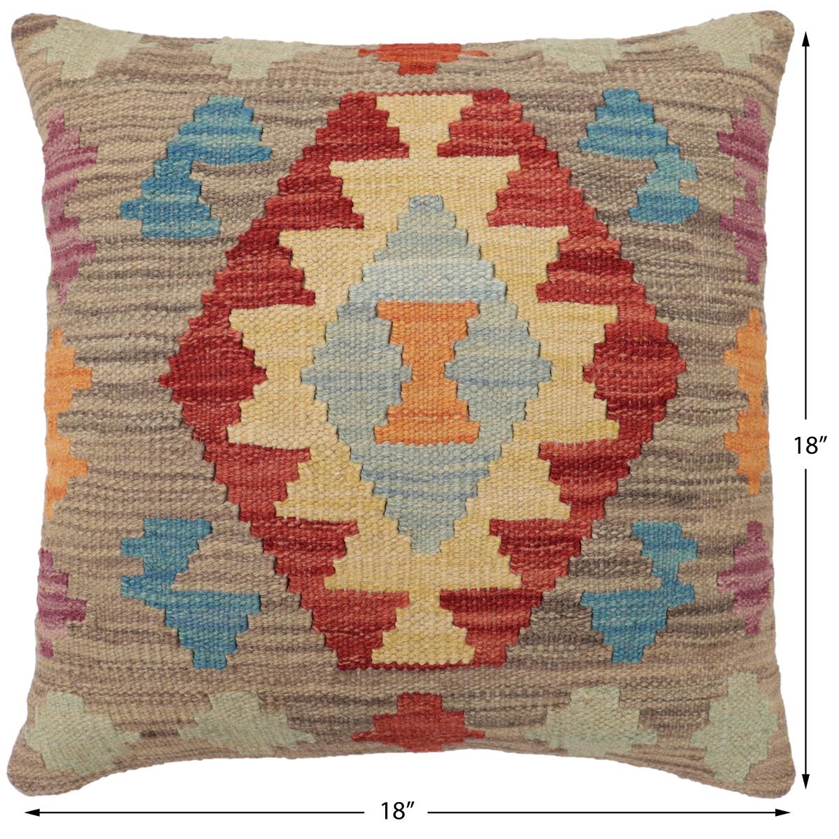 handmade Traditional Pillow Gray Red Hand-Woven SQUARE 100% WOOL Hand woven turkish pillow2 x 2