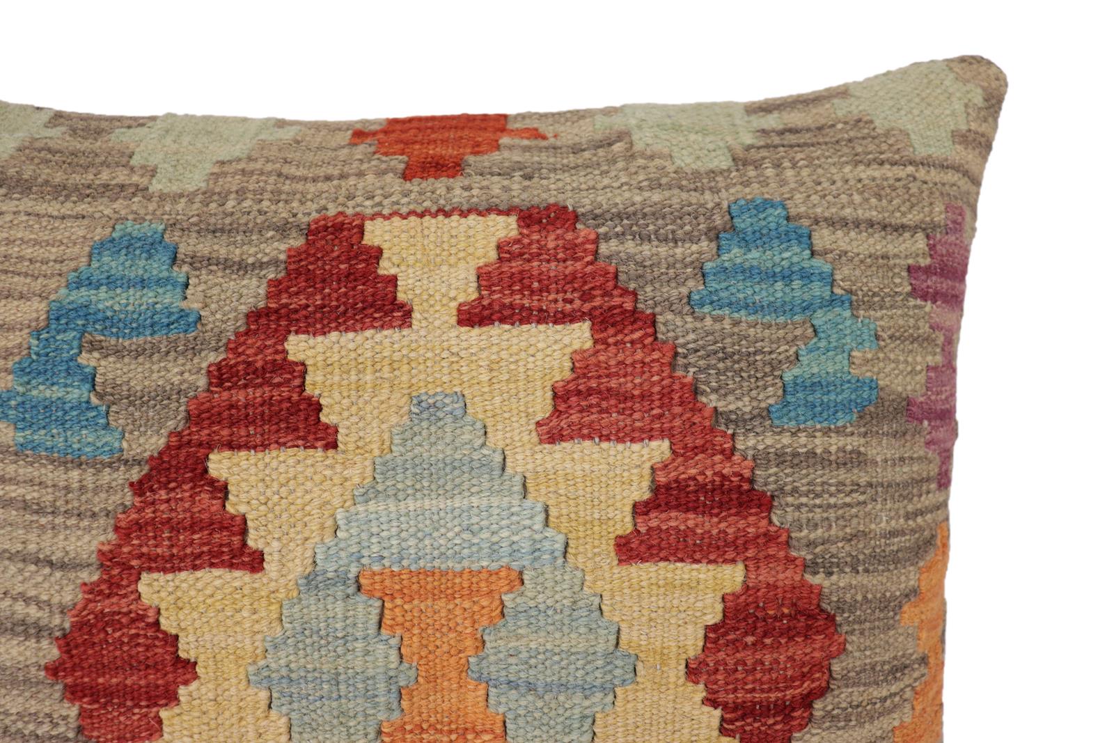 handmade Traditional Pillow Gray Red Hand-Woven SQUARE 100% WOOL Hand woven turkish pillow2 x 2