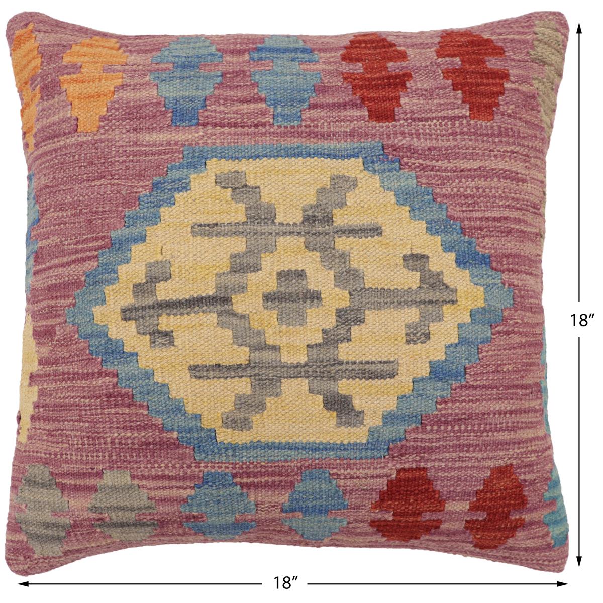 handmade Traditional Pillow Blue Red Hand-Woven SQUARE 100% WOOL Hand woven turkish pillow2 x 2