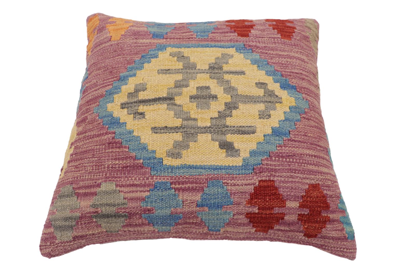 handmade Traditional Pillow Blue Red Hand-Woven SQUARE 100% WOOL Hand woven turkish pillow2 x 2