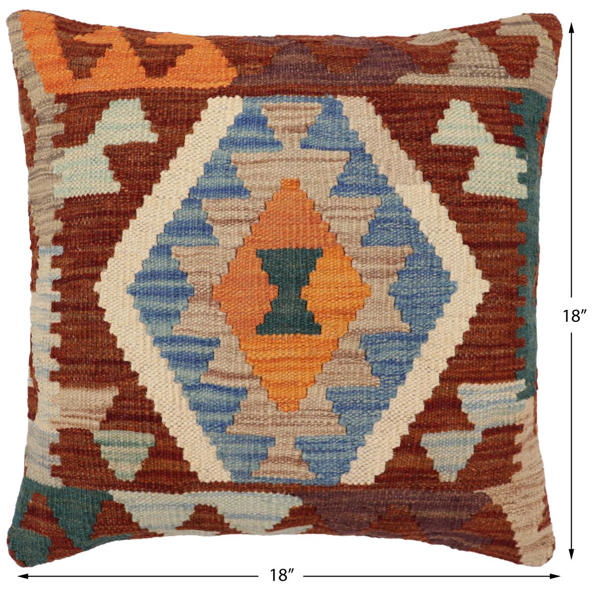 handmade Traditional Pillow Rust Blue Hand-Woven SQUARE 100% WOOL Hand woven turkish pillow2 x 2