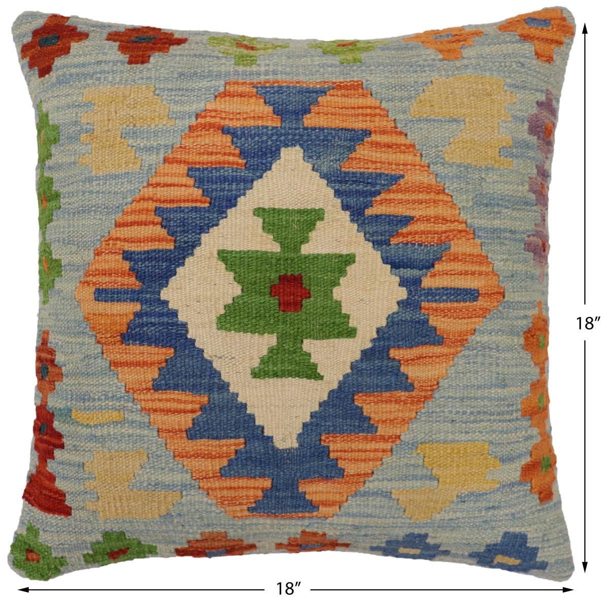 handmade Traditional Pillow Blue Rust Hand-Woven SQUARE 100% WOOL Hand woven turkish pillow2 x 2
