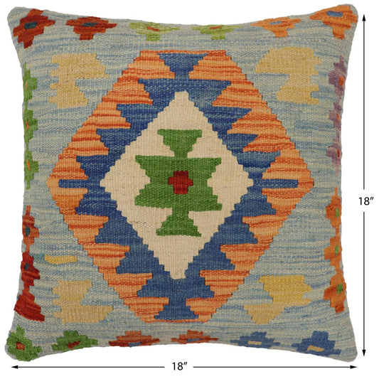 handmade Traditional Pillow Blue Rust Hand-Woven SQUARE 100% WOOL Hand woven turkish pillow2 x 2