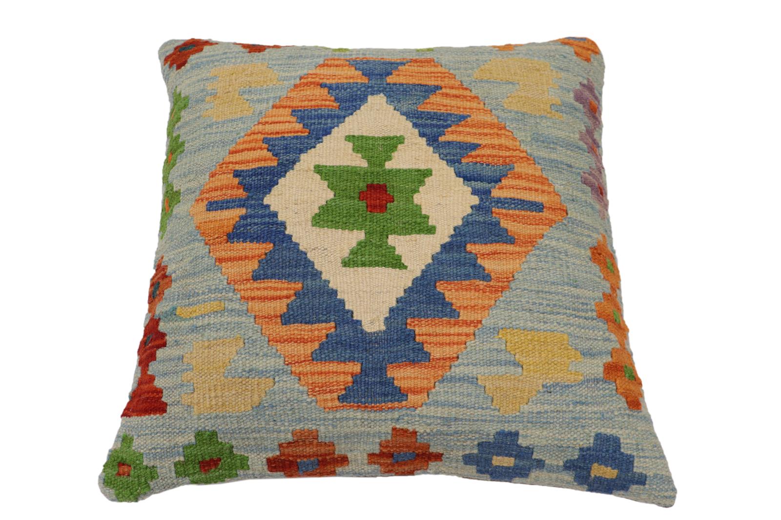 handmade Traditional Pillow Blue Rust Hand-Woven SQUARE 100% WOOL Hand woven turkish pillow2 x 2