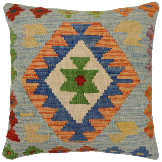 handmade Traditional Pillow Blue Rust Hand-Woven SQUARE 100% WOOL Hand woven turkish pillow2 x 2