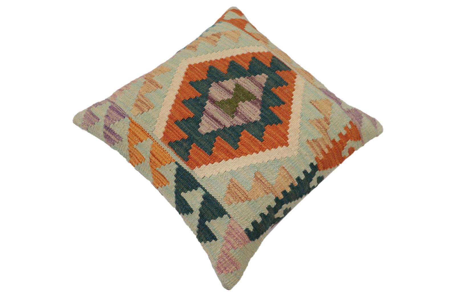 handmade Traditional Pillow Blue Rust Hand-Woven SQUARE 100% WOOL Hand woven turkish pillow2 x 2