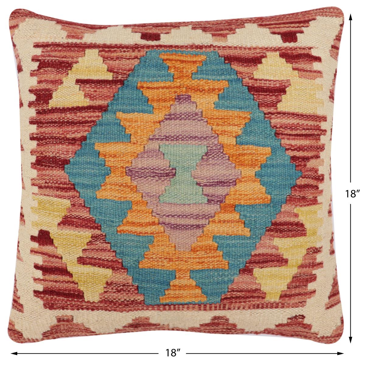 handmade Traditional Pillow Red Blue Hand-Woven SQUARE 100% WOOL Hand woven turkish pillow2 x 2