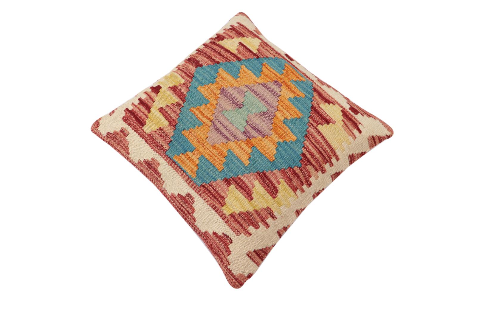 handmade Traditional Pillow Red Blue Hand-Woven SQUARE 100% WOOL Hand woven turkish pillow2 x 2