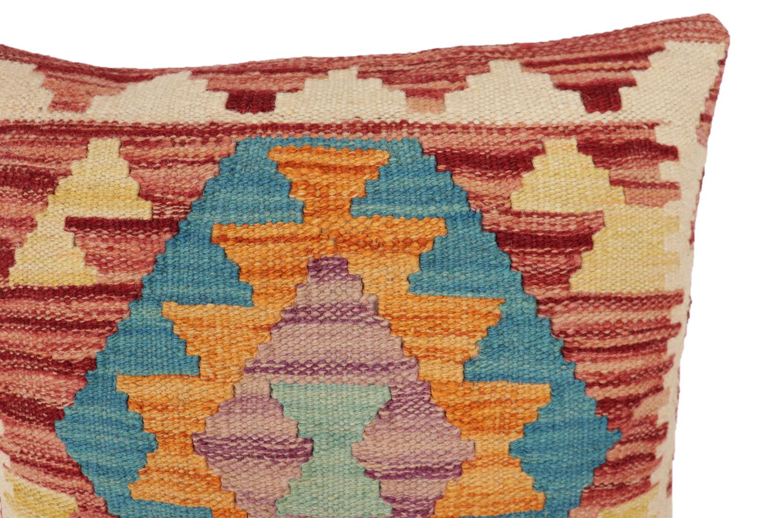 handmade Traditional Pillow Red Blue Hand-Woven SQUARE 100% WOOL Hand woven turkish pillow2 x 2