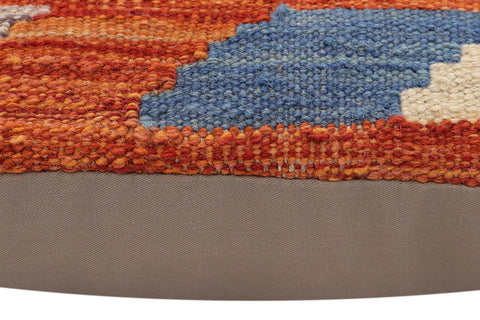 handmade Traditional Pillow Rust Blue Hand-Woven SQUARE 100% WOOL  Hand woven turkish pillow  2 x 2