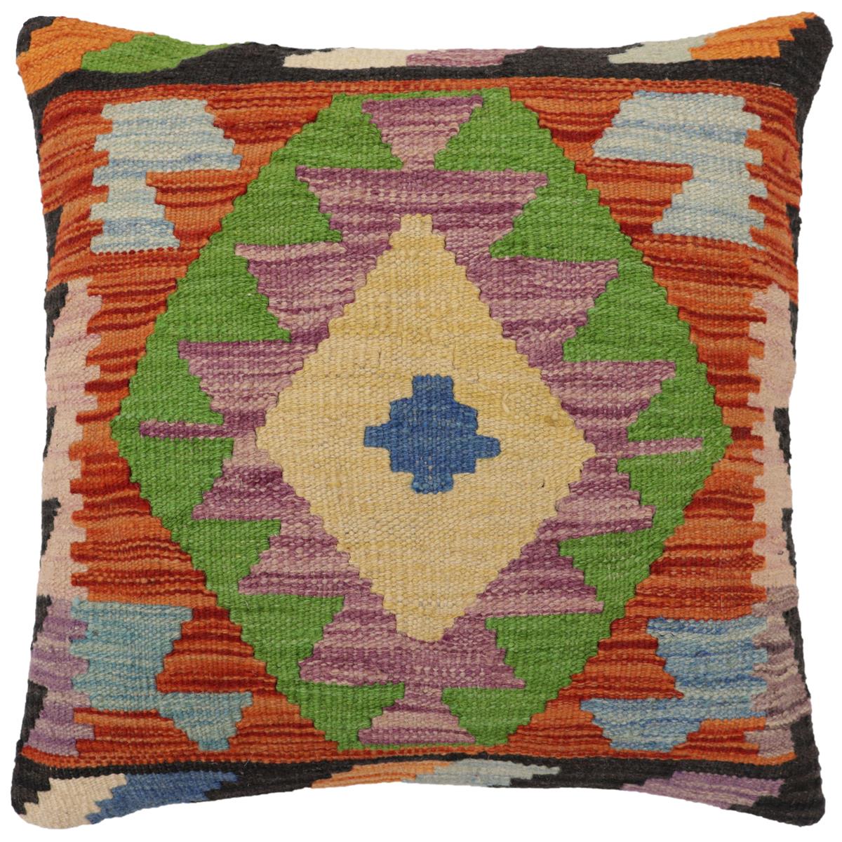 handmade Traditional Pillow Rust Blue Hand-Woven SQUARE 100% WOOL Hand woven turkish pillow2 x 2