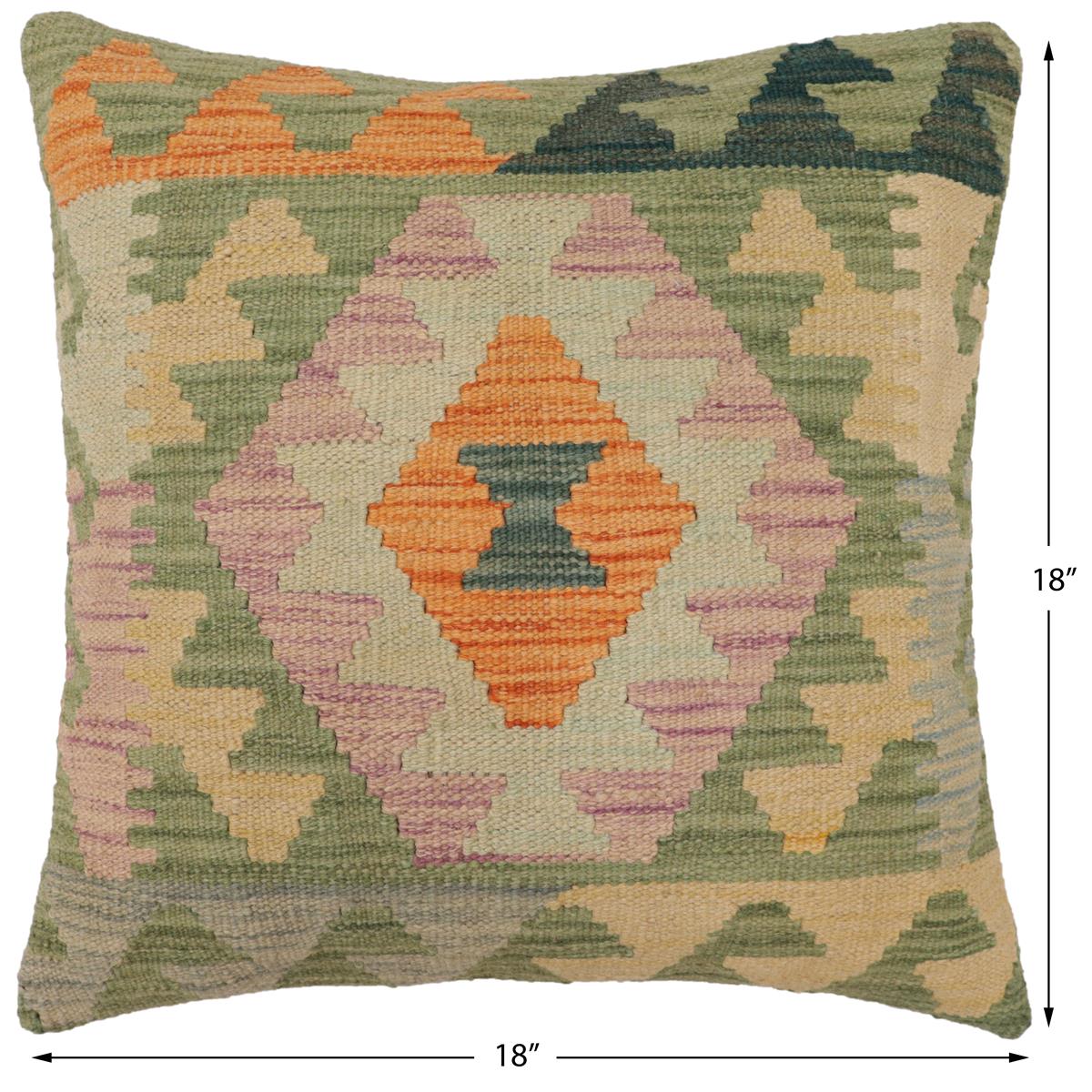 handmade Traditional Pillow Blue Green Hand-Woven SQUARE 100% WOOL Hand woven turkish pillow2 x 2