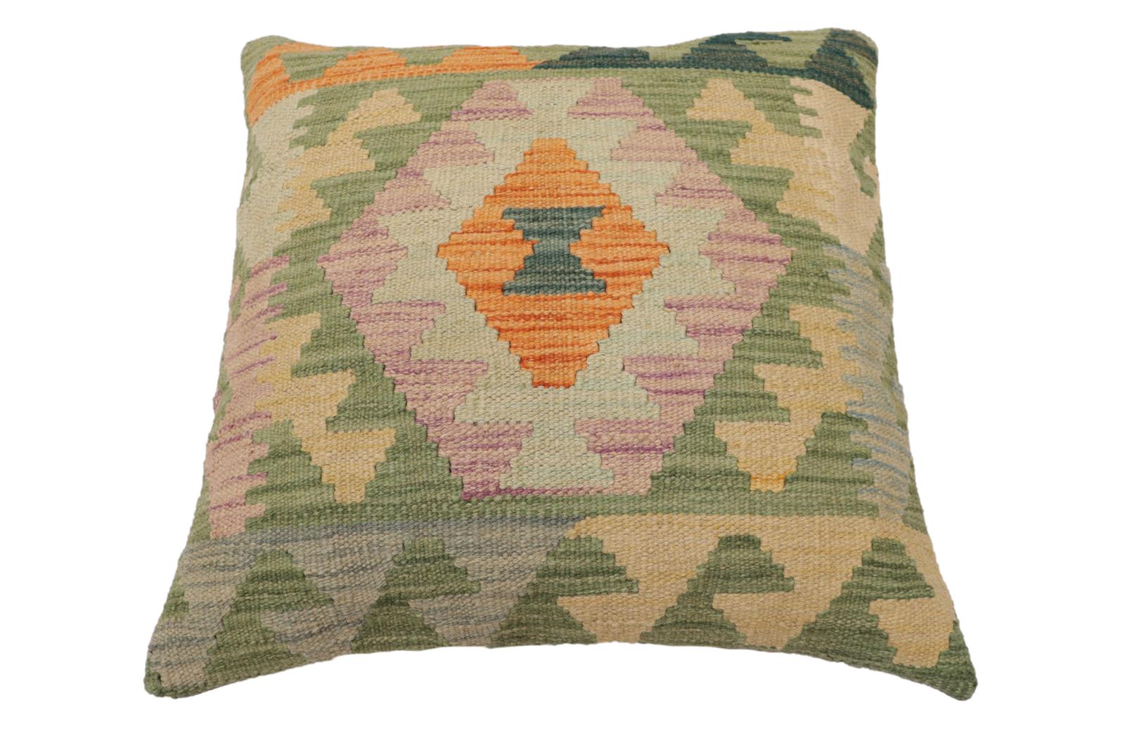 handmade Traditional Pillow Blue Green Hand-Woven SQUARE 100% WOOL Hand woven turkish pillow2 x 2