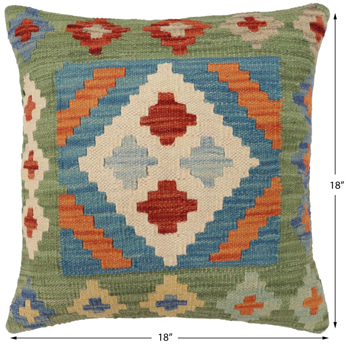 handmade Traditional Pillow Blue Green Hand-Woven SQUARE 100% WOOL Hand woven turkish pillow2 x 2