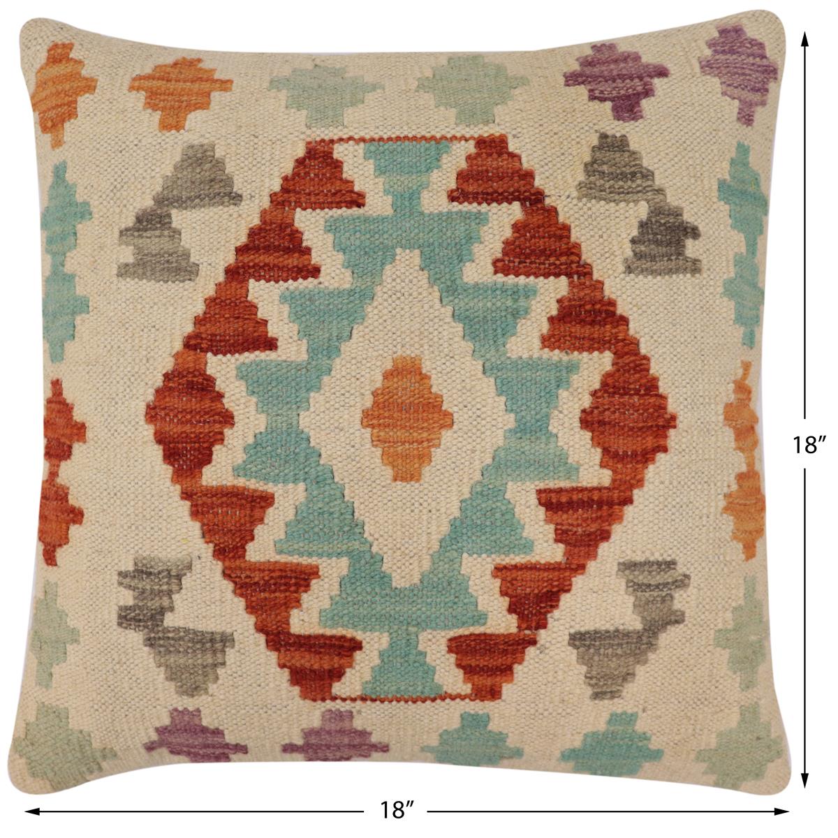 handmade Traditional Pillow Beige Rust Hand-Woven SQUARE 100% WOOL Hand woven turkish pillow2 x 2
