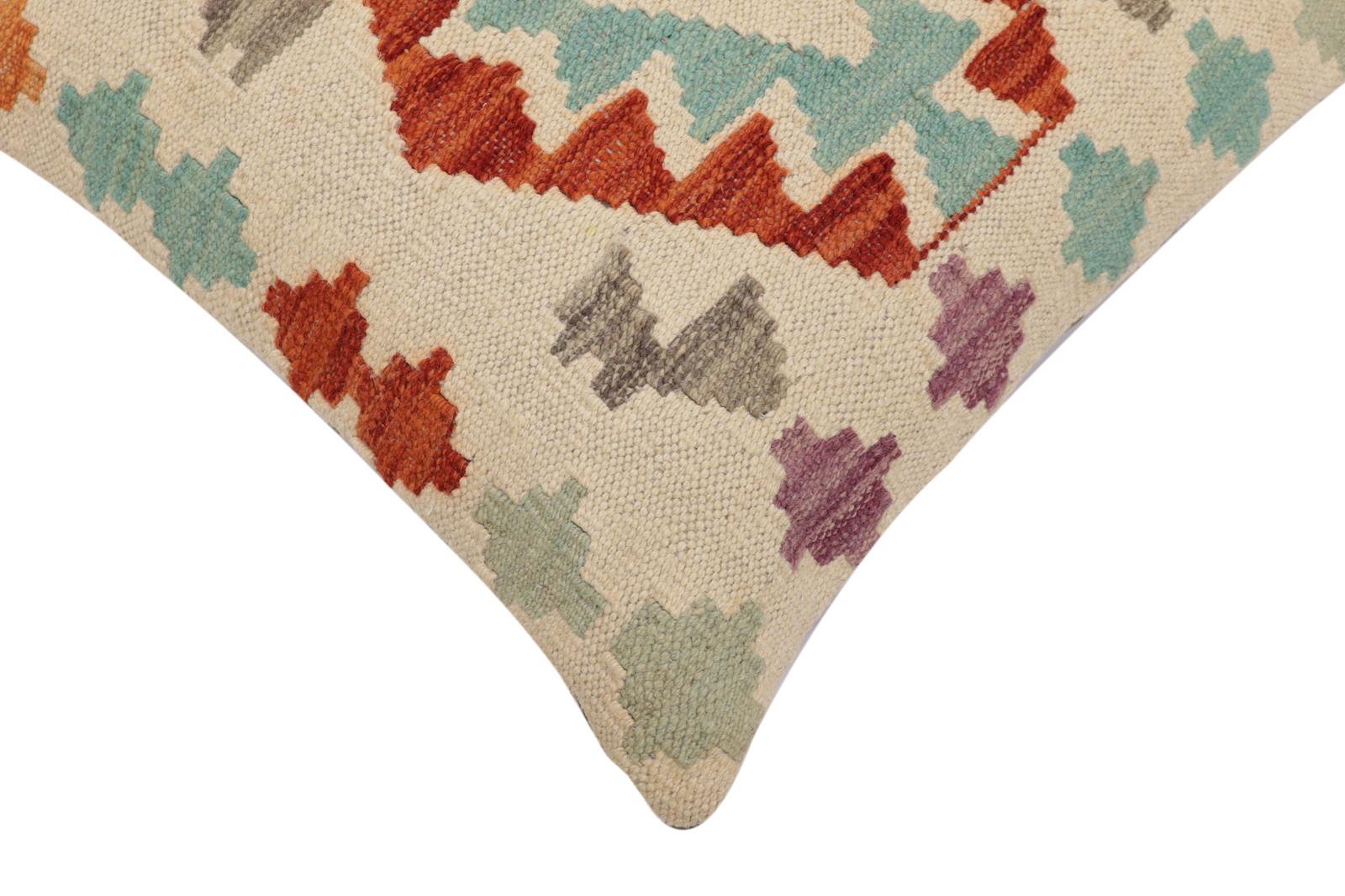 handmade Traditional Pillow Beige Rust Hand-Woven SQUARE 100% WOOL Hand woven turkish pillow2 x 2