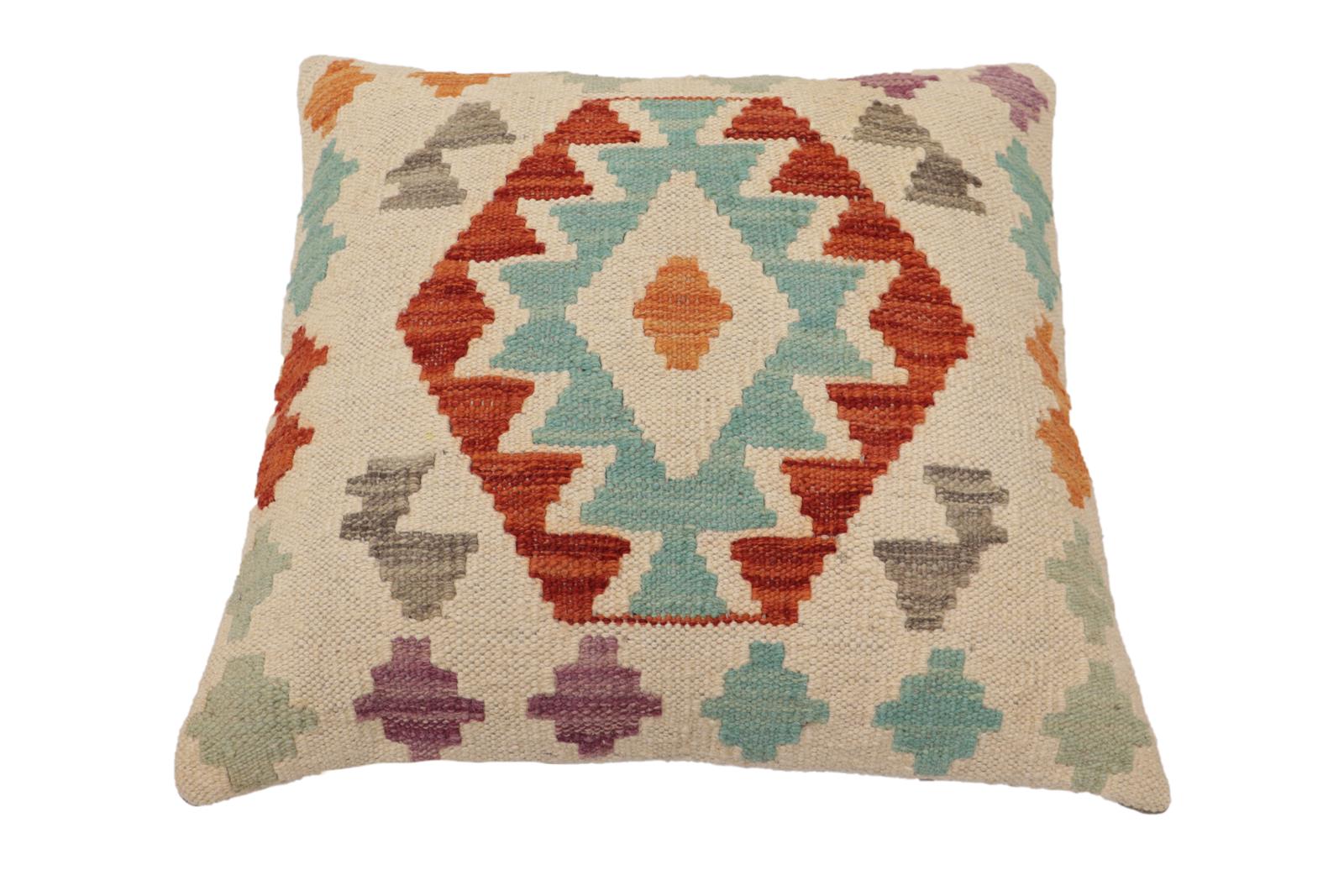 handmade Traditional Pillow Beige Rust Hand-Woven SQUARE 100% WOOL Hand woven turkish pillow2 x 2